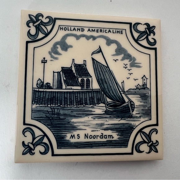 Delft Blue Tile Coasters Holland America Line Set Of 7 Ceramic Cork Vintage - Picture 10 of 16